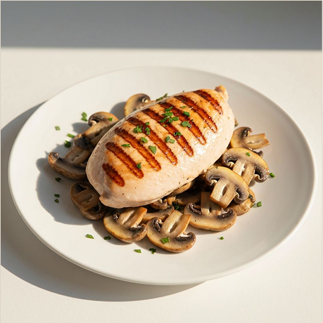 Kipfilet met gebakken champignons