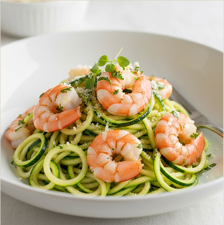Courgette spaghetti met garnalen