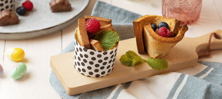 Wentelteefjesmuffins met gesmolten chocolade